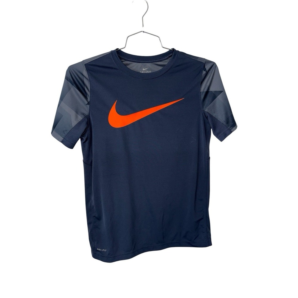 Nike Dri-Fit T-Shirt Youth XL Gray W Orange Center Swoosh Activewear Short Sleev